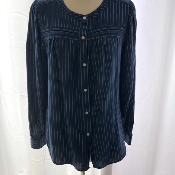 Loft Blue and White Striped Top Blouse Shirt Size S - Picture 1 of 4